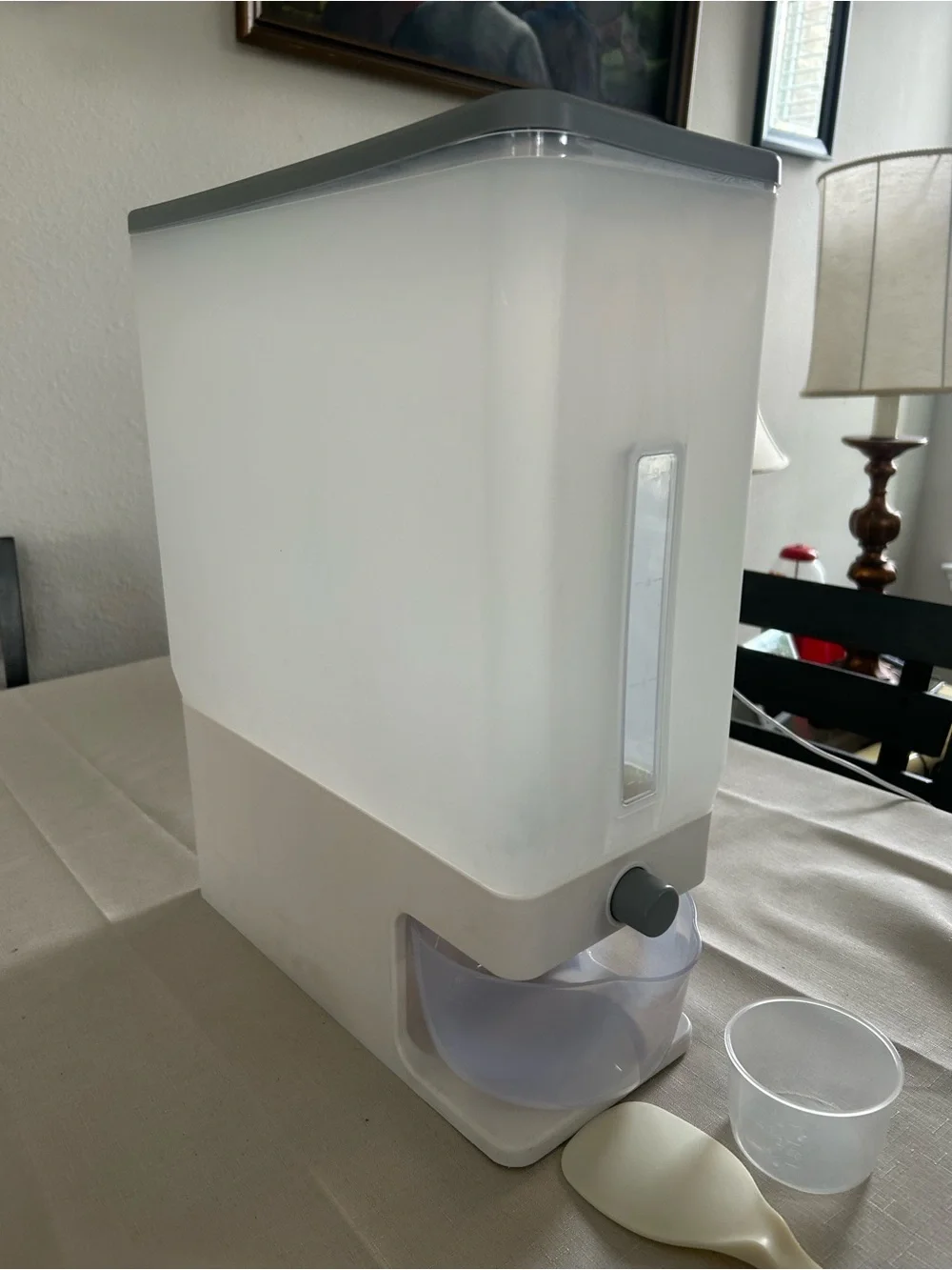 White Dry Food Dispenser with Gray Lid and Spout - Home Storage & Organization